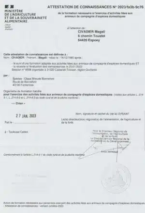 photo du diplôme de l'ACACED