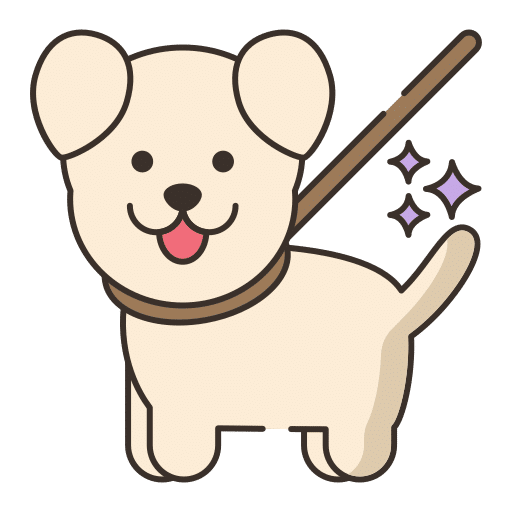 dessin d'un chien content tenu en laisse