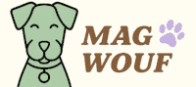 Logo entreprise Mag Wouf avec un chien et une patte de chien