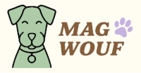 Logo entreprise Mag Wouf avec un chien et une patte de chien